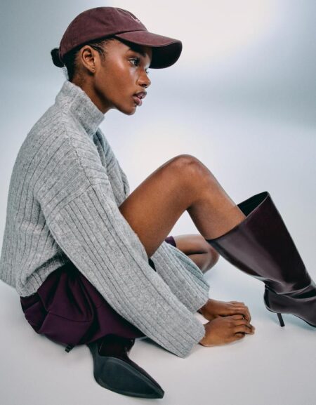 Pull cropped oversize col montant bord-côte